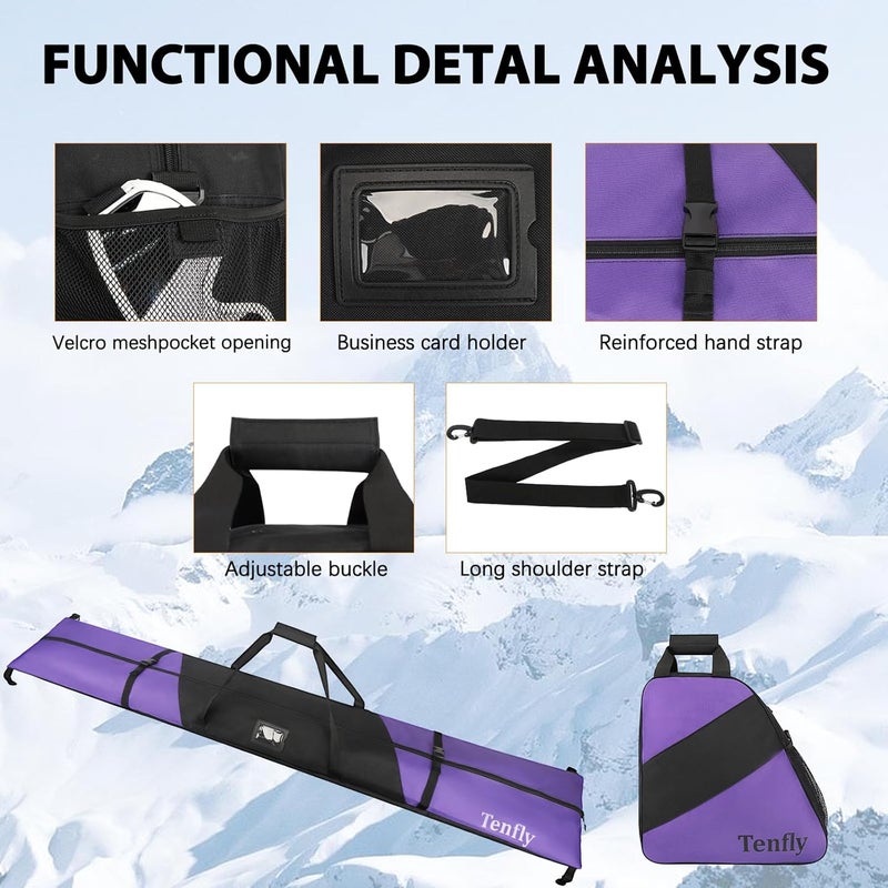 Tenfly Ski Bag and Boot Bag Combo, Snow Ski Bags for Air Travel, Water- resistant Safety Reinforce Ski Travel Bag - Image 3